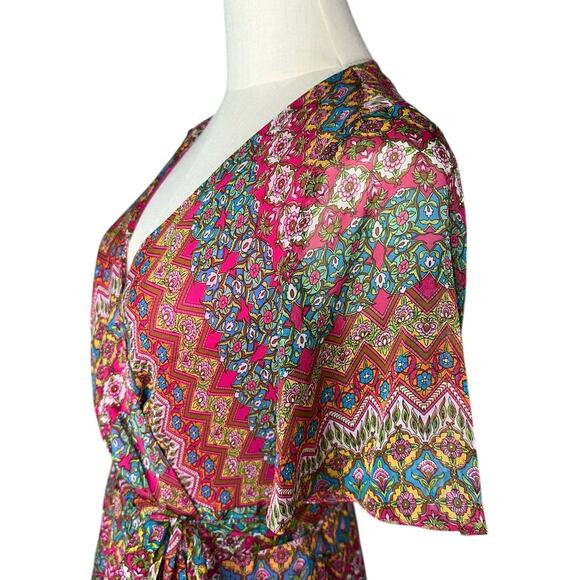 Diane Von Furstenberg Silk Blouson Midi Pink Multicolor DVF Dress Size 4 - Picture 6 of 9